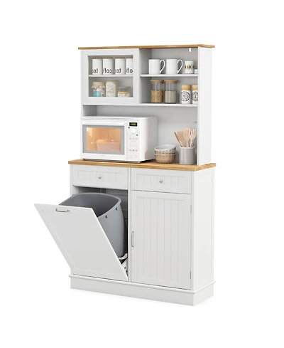 Gymax Double Tilt Out Trash Cabinet w/ Hutch Kitchen Pantry Storage Cabinet