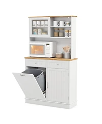 Gymax Double Tilt Out Trash Cabinet w/ Hutch Kitchen Pantry Storage Cabinet