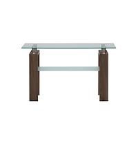 Jofran Compass Clear Modern Glass Sofa Table, Brown Wood and Glass
