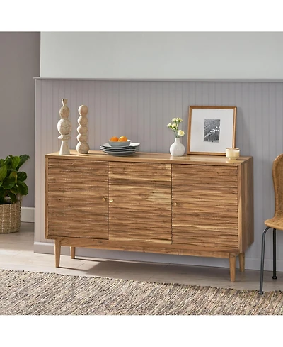 Lovmor Bohemian Style Sideboard with 3 Doors Handcrafted Mango Wood Acacia Frame