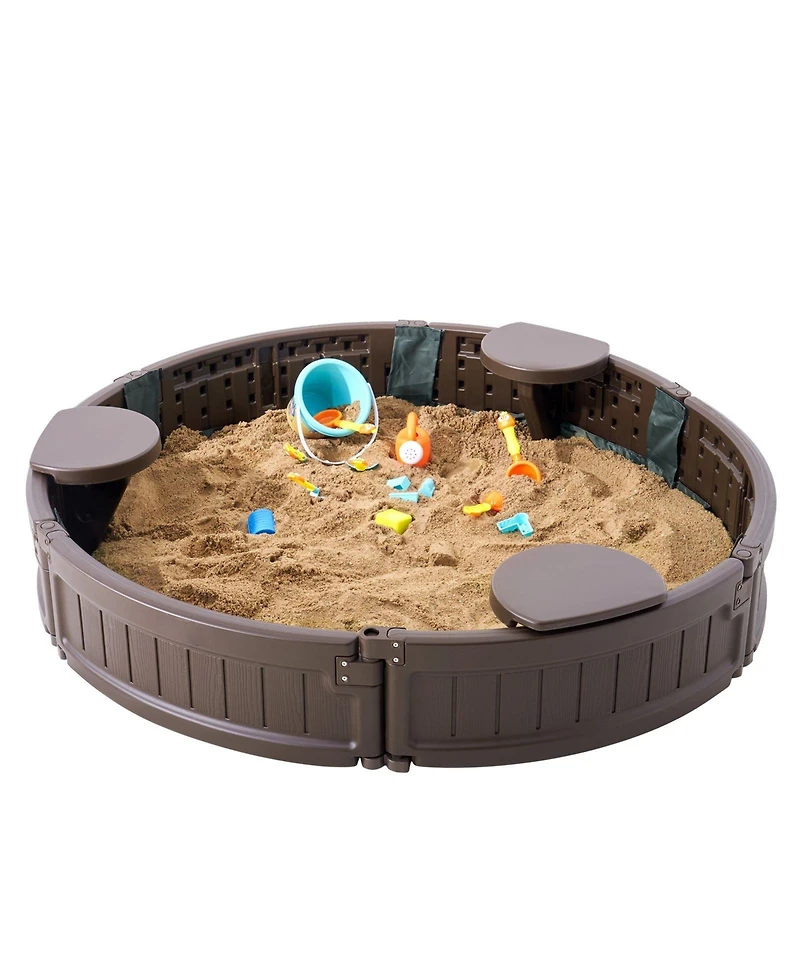 Hongge Kids Outdoor Sandbox with Seats and Cover for Backyard Play