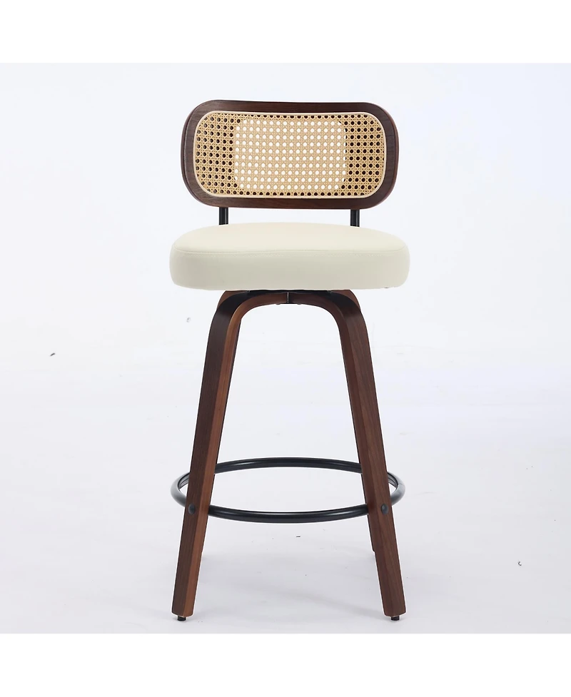 sumyeg Set of 3 Rattan Counter Stools with Upholstered Seat and Cane Back