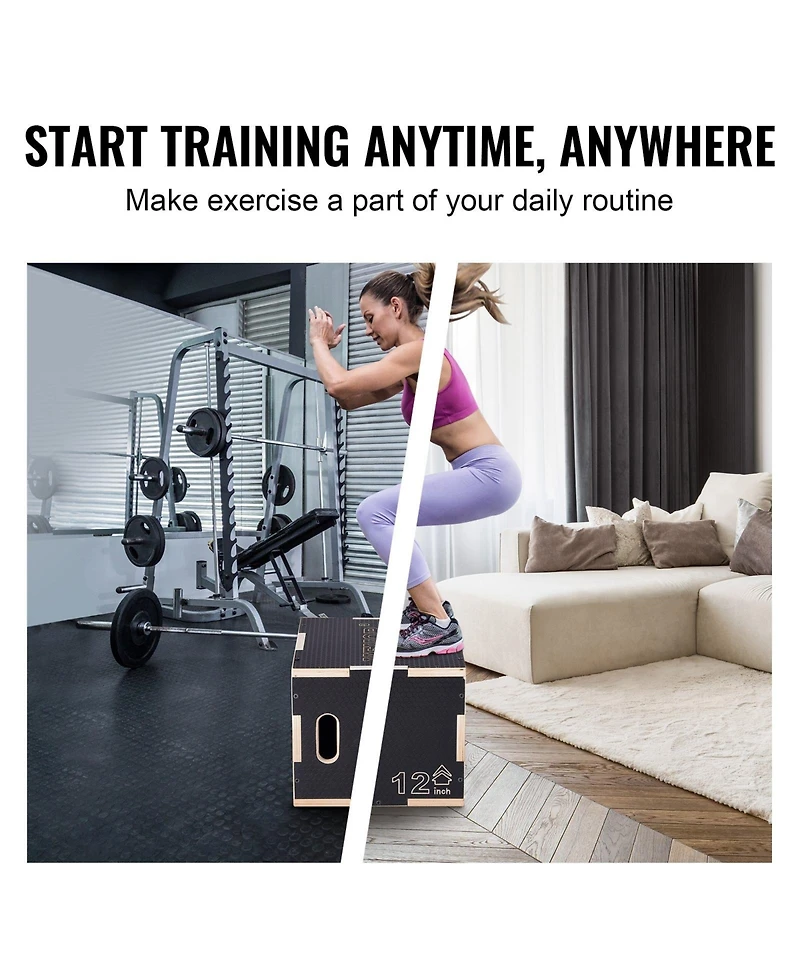 Sugfit 3-in-1 Plyo Jump Box 16/14/12" Wooden Agility Training Box