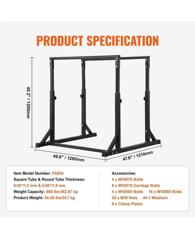 Sugfit Heavy Duty Dip Bar Station 800 Lb Capacity Adjustable Height
