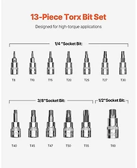 Sugfit 13-Piece Torx Bit Socket Set with T8-T60 Sizes & Secure Storage