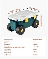 Sugfit 2-in-1 Rolling Garden Scooter with Storage Bin & 227 lb Weight Capacity