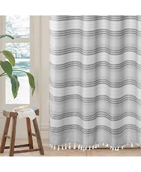 Awesome Home No hook Horizontal Beach Stripe Shower Curtain, Water Repellent, 71"X74"