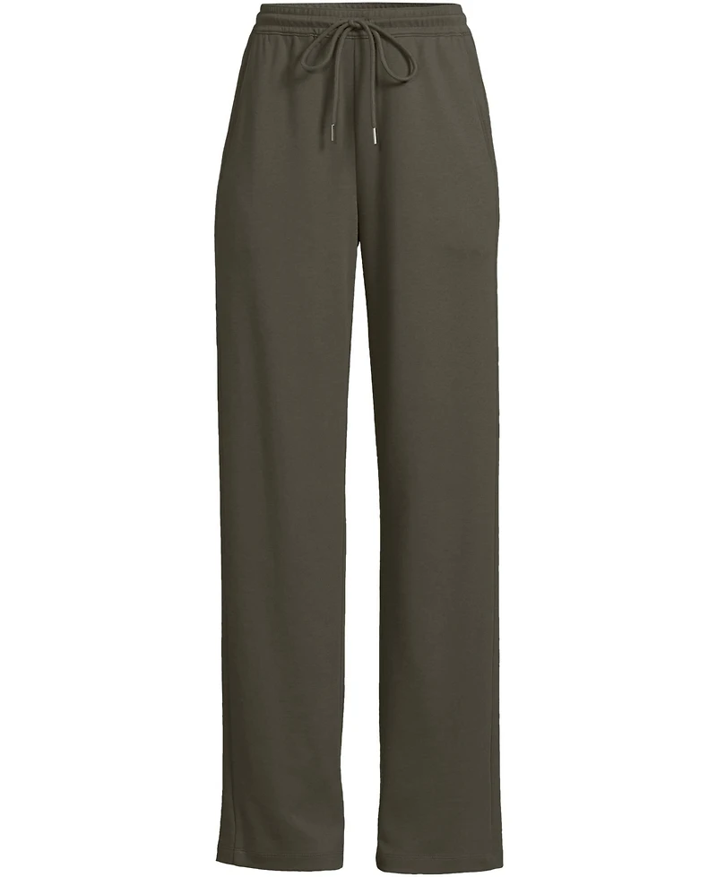 Lands' End Women's Petite Sport Knit High Rise Pull On Relaxed Straight Leg Pants