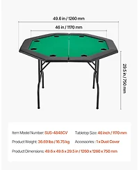 Mecale Foldable Poker Table, 48" Octagonal 8-Player Folding Casino Table with Padded Rails and Cup Holders