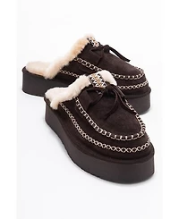 Forever & Always Shoes Yalina Leather Platform Moccasin Slippers (Women)