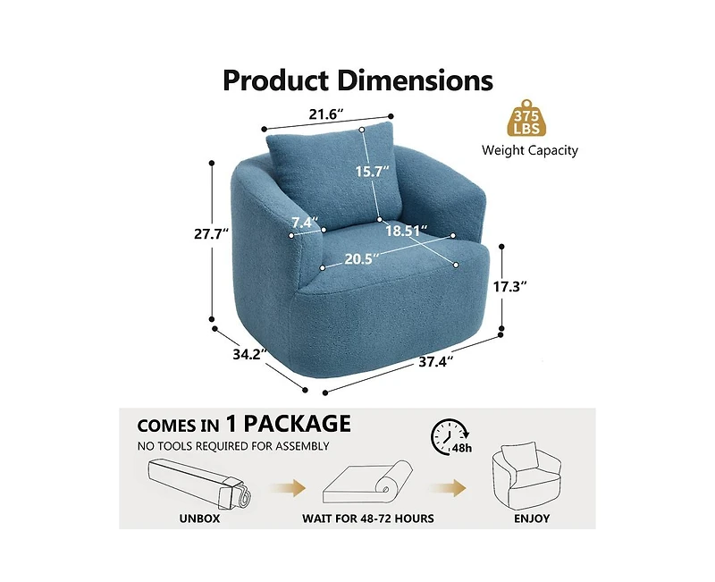 Sumyeg 360°Swivel Round Upholstered Comfy Chair With One Soft Pillow High-Resilience Sponge Single Sofa