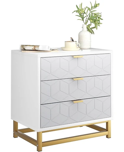Gaomon Grey 3-Drawer Modern Wood Dresser, Bedroom and Closet Storage Chest with Gold Pulls, Nightstand-Style Organizer