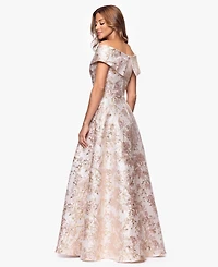 Xscape Petite Off-The-Shoulder Metallic Jacquard Gown