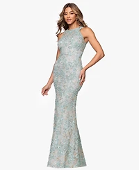 Xscape Petite High-Neck Sleeveless Lace Sheath Gown