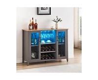 Led Wine Bar Cabinet with Glass Rack and Storage, Home Coffee & Liquor Sideboard Buffet