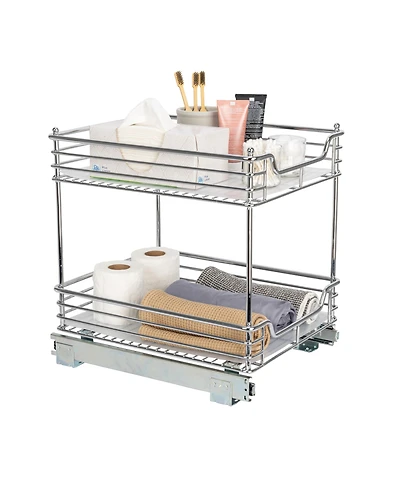 Household Essentials Glidez 14.25" W Steel Pull-Out Storage Organizer, 2-Tier Design, Chrome