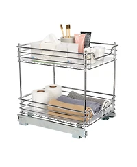 Household Essentials Glidez 14.25" W Steel Pull-Out Storage Organizer, 2-Tier Design, Chrome