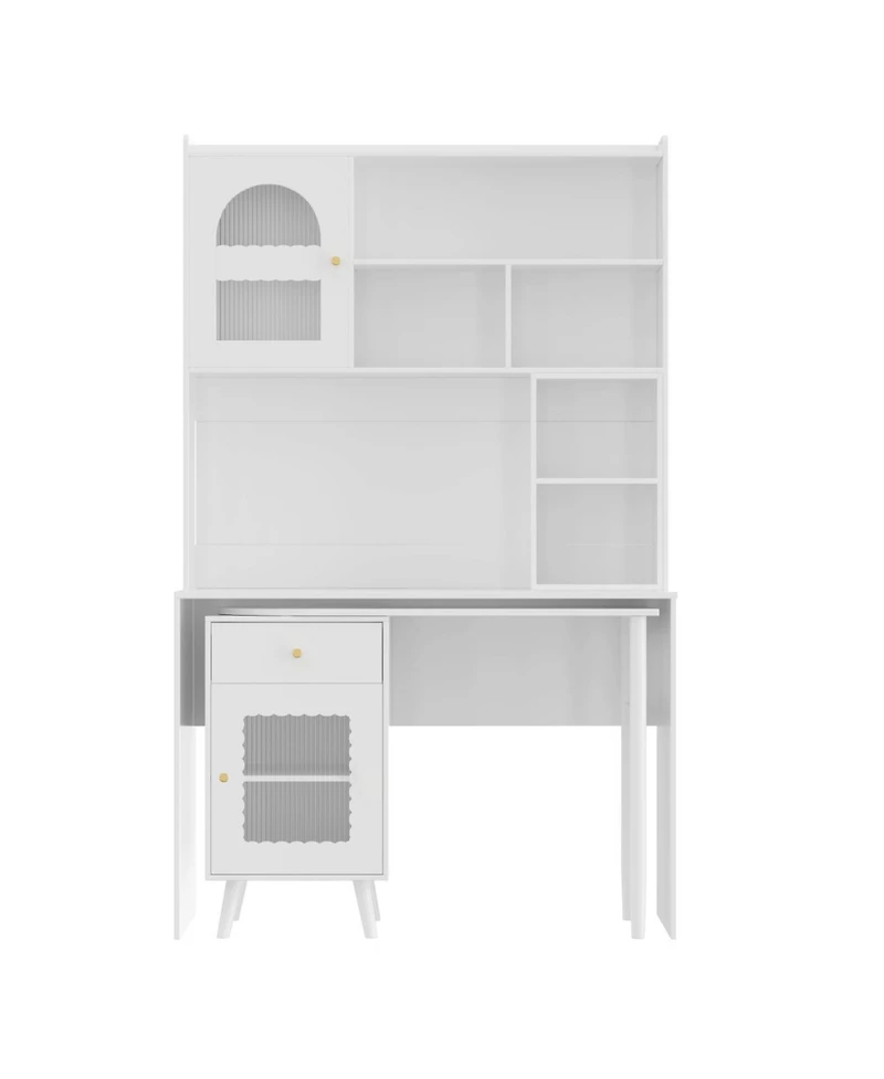 Streamdale Computer Desk with Rotating Desktop, Storage Drawer & Cabinets