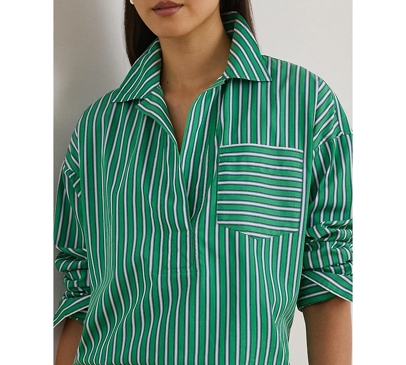 Lauren Ralph Women's Striped Cropped Long-Sleeve Shirt