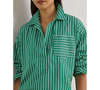 Lauren Ralph Women's Striped Cropped Long-Sleeve Shirt