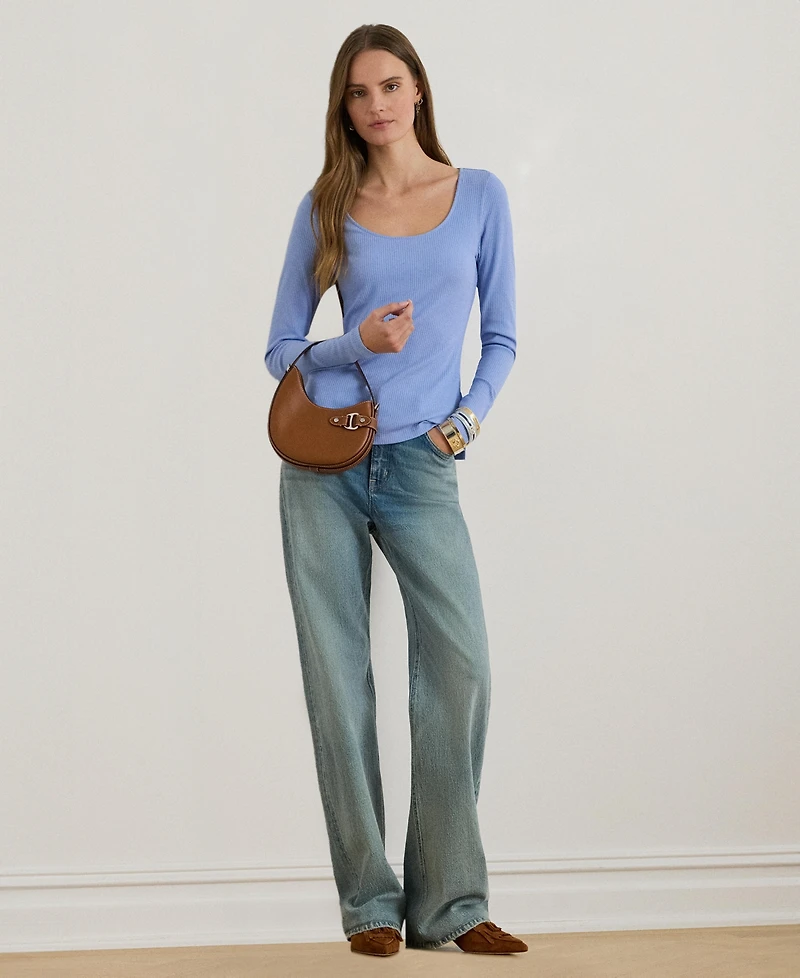 Lauren Ralph Women's Rib-Knit Long-Sleeve Scoop Neck Top