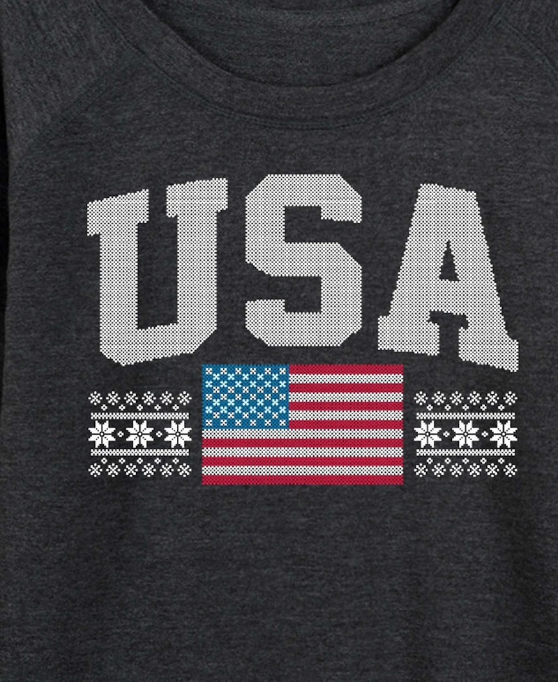 Hybrid Apparel Plus Usa Sport Word Art Long Pullover T-shirt