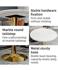 Streamdale Furniture Streamdale Gold 27.6" Mid-Century Modern Dining Table with White Marble Top