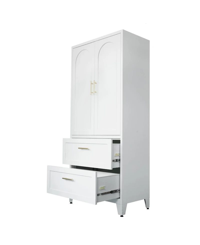 Streamdale Furniture 71" Metal Wardrobe Cabinet w/ 2 Drawers, Hanging Rod, 2 Doors & Shelf