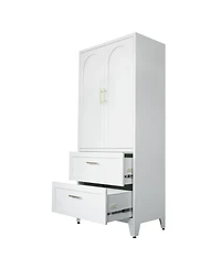 Streamdale Furniture 71" Metal Wardrobe Cabinet w/ 2 Drawers, Hanging Rod, 2 Doors & Shelf