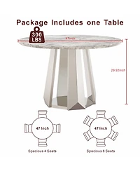 Streamdale Furniture 47" Round Marble Dining Table with Stainless Steel Base