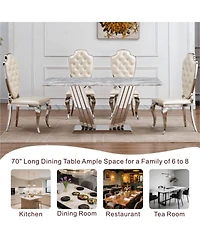 Streamdale Furniture Marble Dining Table for 6, 70" Faux Marble Rectangle Table with Stainless Steel Base (Silver