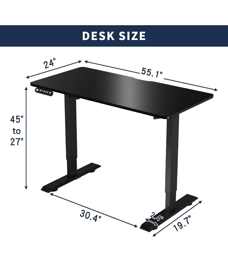 Streamdale Furniture Streamdale Electric Standing Desk Height Adjustable 55" Computer Table