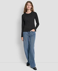 Dkny Jeans Women's Rhinestone-Embellished Crewneck Sweater