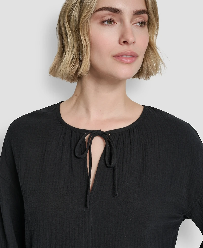 Dkny Jeans Women's Long-Sleeve Tie Neck Crop Top