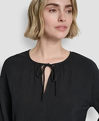 Dkny Jeans Women's Long-Sleeve Tie Neck Crop Top