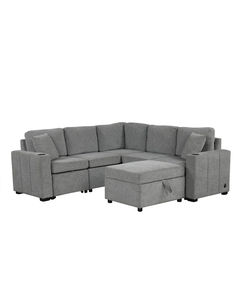 Streamdale 84.7" Convertible Sectional Sofa Bed with Ottoman