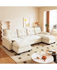 Streamdale Furniture U-Shaped Sleeper Sofa with Pull Out Bed, Removable Armrests & Usb Ports