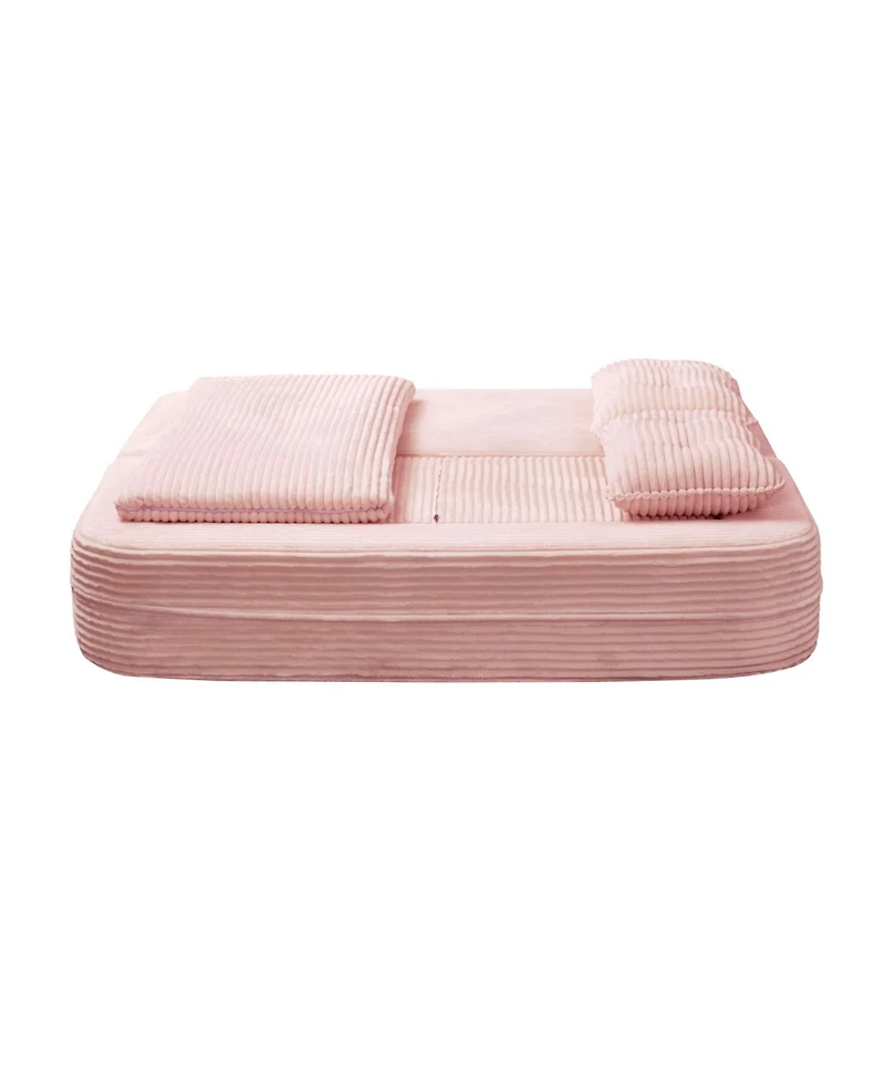 Streamdale FurnitureMulti-Functional Sectional Sofa Bed with Chaise Lounge, King Size, Baby Pink