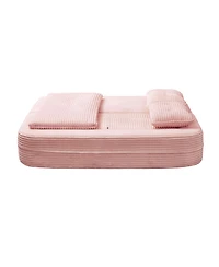 Streamdale FurnitureMulti-Functional Sectional Sofa Bed with Chaise Lounge, King Size, Baby Pink