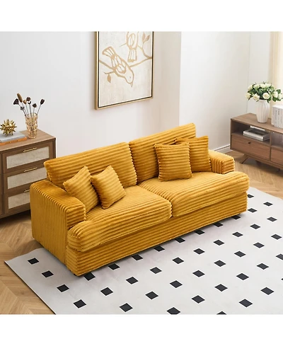 Streamdale Furniture Corduroy 3-Seater Sofa with 4 Throw Pillows - Orange