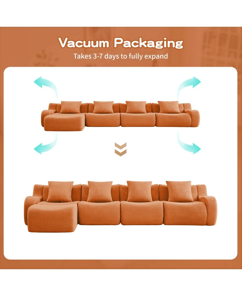 Streamdale Furniture U-Shaped Boneless Sofa, Teddy Fabric, No Assembly, Curved Armrest