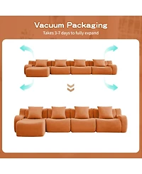 Streamdale Furniture U-Shaped Boneless Sofa, Teddy Fabric, No Assembly, Curved Armrest