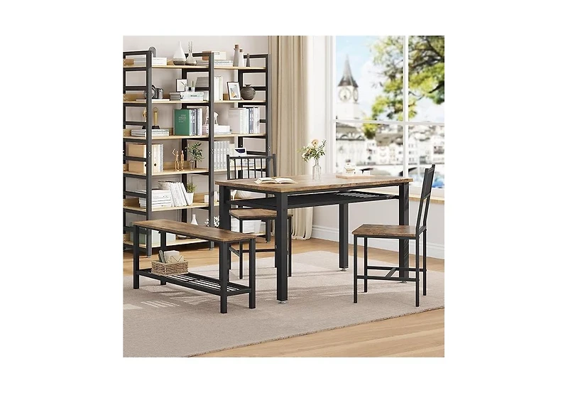 Gaomon Modern Kitchen Table Set for 4, Dining Table with Bench and Chairs, Space-Saving Design with Storage Rack for Home or Apartment