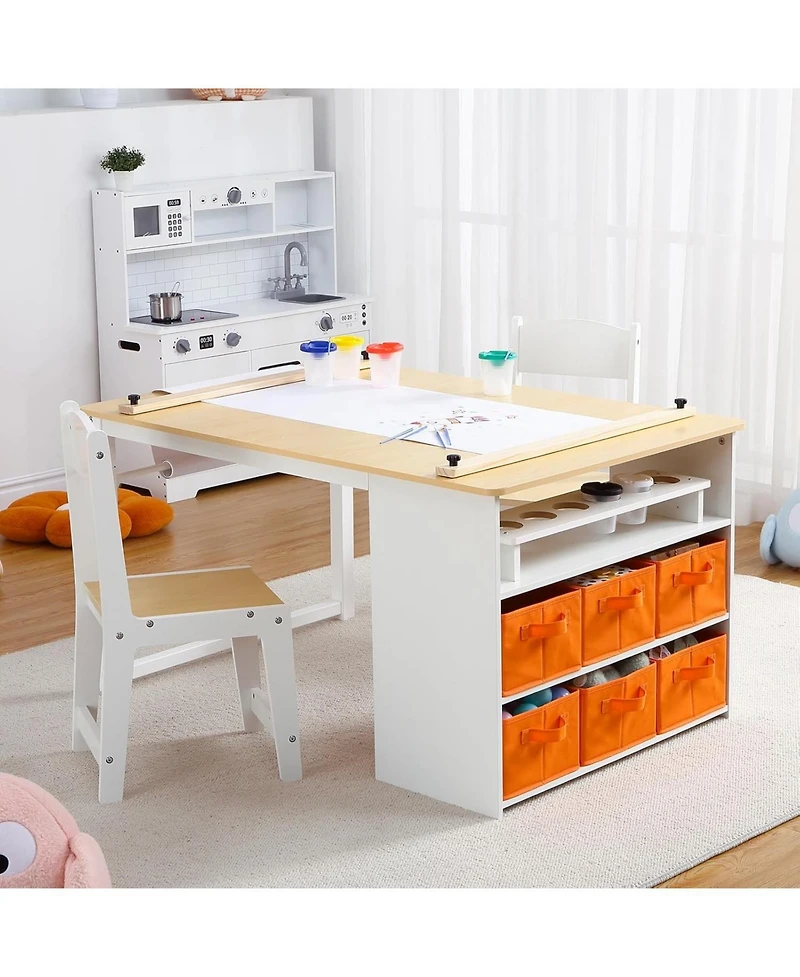 Gaomon Kids Art Table and 2 Chairs, Wooden Activity Table with Storage Bins for Crafts, Drawing, and Study, Ideal for Home or Classroom