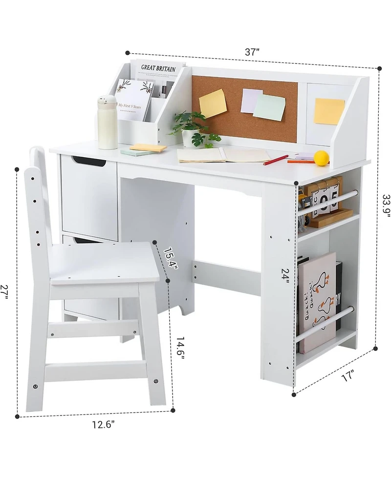 Gaomon Kids Study Desk and Chair Set, Wooden Learning Table with Storage, Hutch and Bulletin Board for Home or School