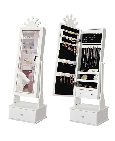 Gaomon Kids Jewelry Armoire with Led Light, Freestanding Organizer Mirror & 3 Drawers