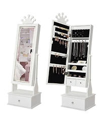 Gaomon Kids Jewelry Armoire with Led Light, Freestanding Organizer Mirror & 3 Drawers