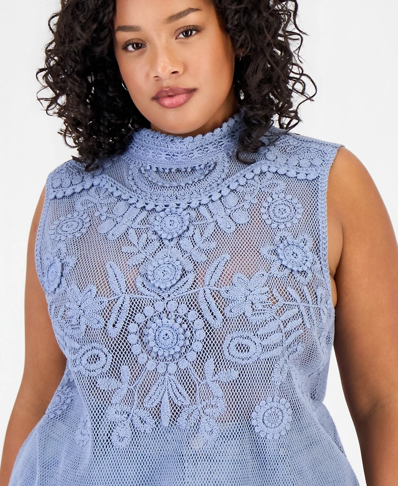 And Now This Trendy Plus Cotton Crochet Mock Neck Sleeveless Top, Exclusively at Macy's