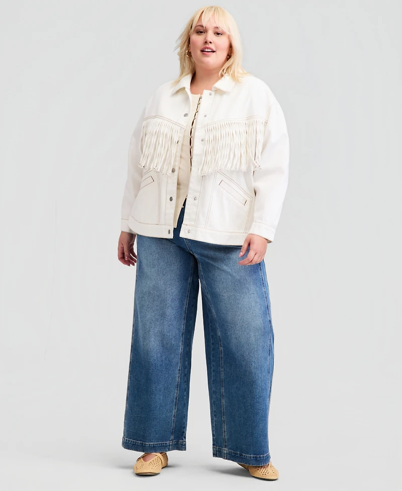 And Now This Trendy Plus Fringe-Trim Cotton Denim Jacket, Macy's Exclusive