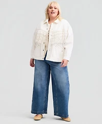 And Now This Trendy Plus Fringe-Trim Cotton Denim Jacket, Macy's Exclusive
